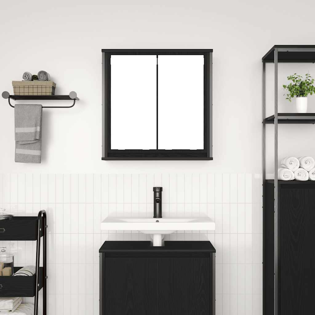 Bathroom Wall Cabinet With Mirror Black Oak 60X21X60 Cm