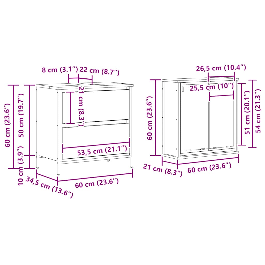 2 Piece Bathroom Furniture Set Engineered Wood
