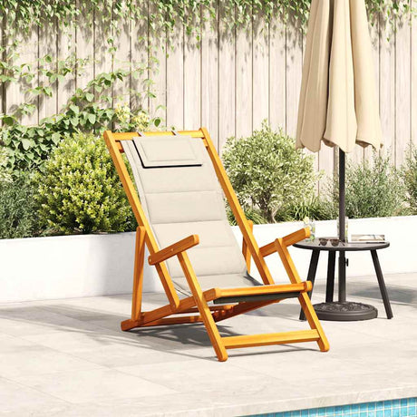 Folding Beach Chair With Armrests Acacia Wood & Textilene