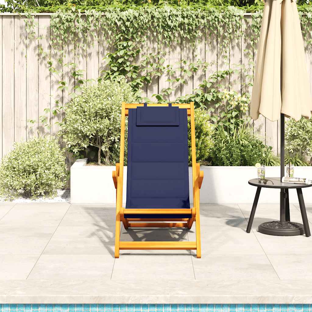 Folding Beach Chair With Armrests Acacia Wood & Textilene