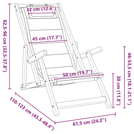 Folding Beach Chair With Armrests Acacia Wood & Textilene