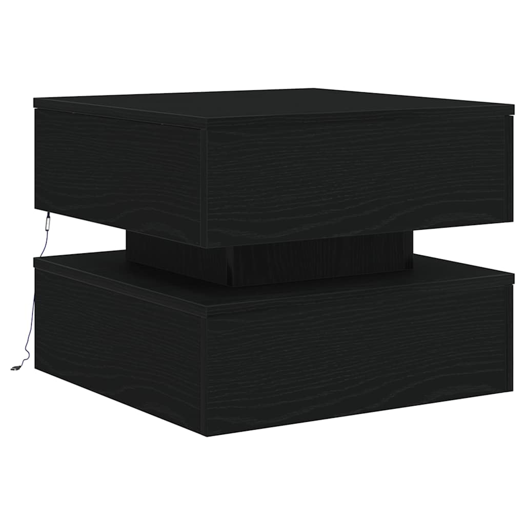 Coffee Table with LED Lights Black Oak 50x50x40 cm