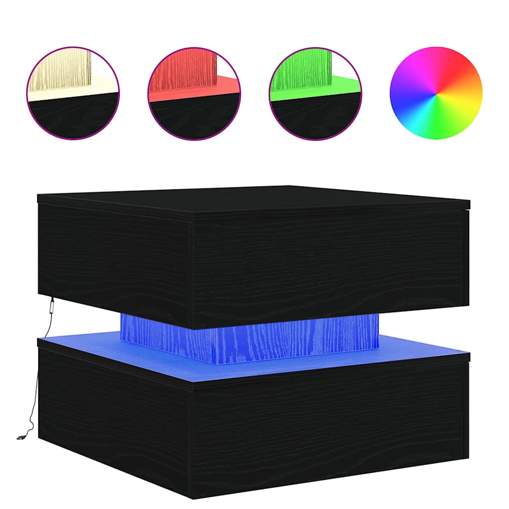 Coffee Table with LED Lights Black Oak 50x50x40 cm