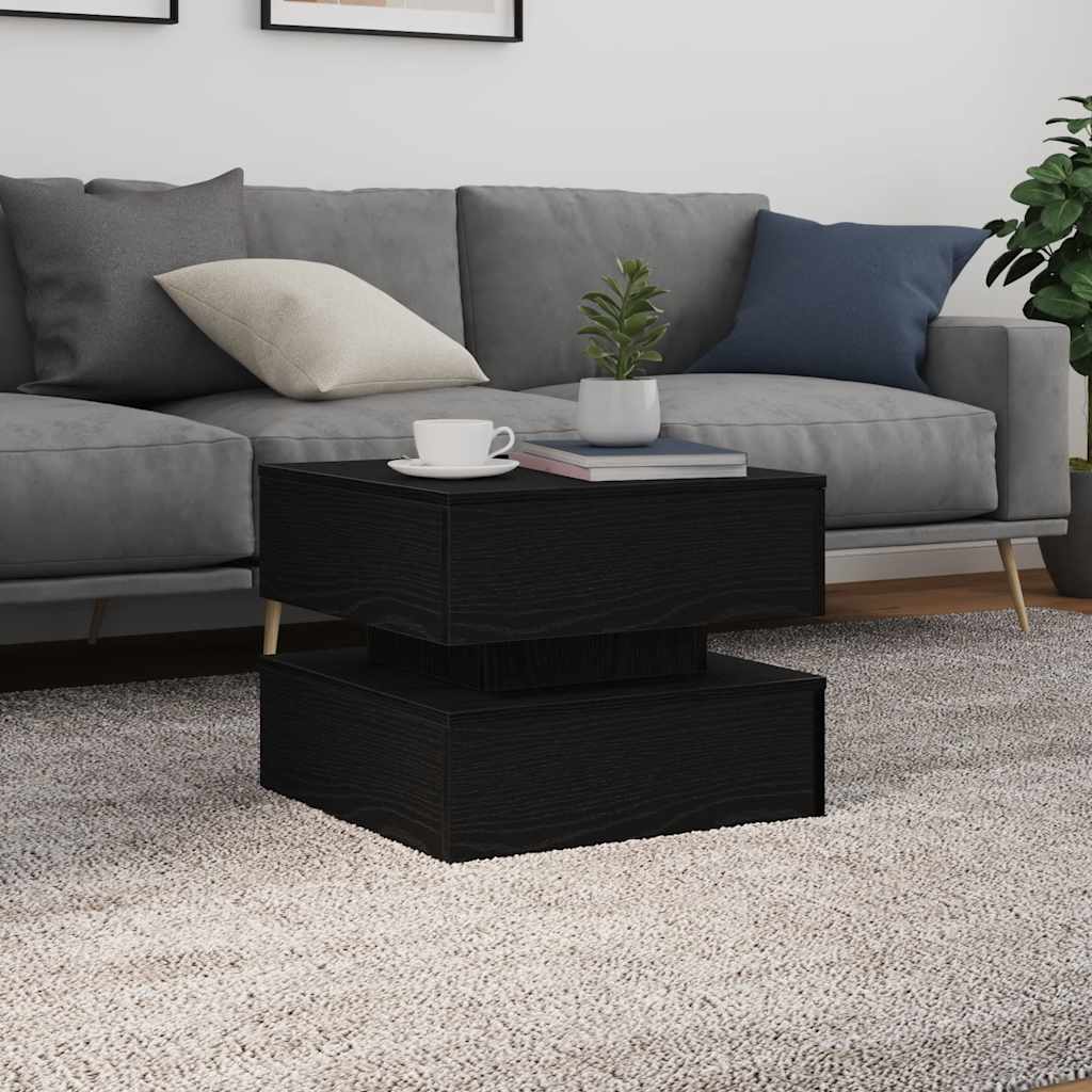 Coffee Table with LED Lights Black Oak 50x50x40 cm
