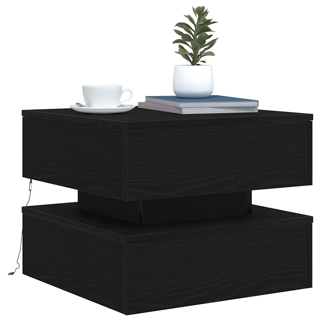 Coffee Table with LED Lights Black Oak 50x50x40 cm