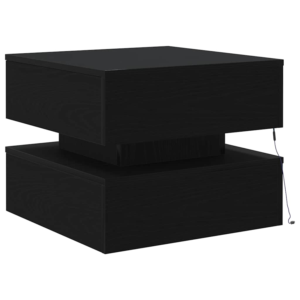 Coffee Table with LED Lights Black Oak 50x50x40 cm