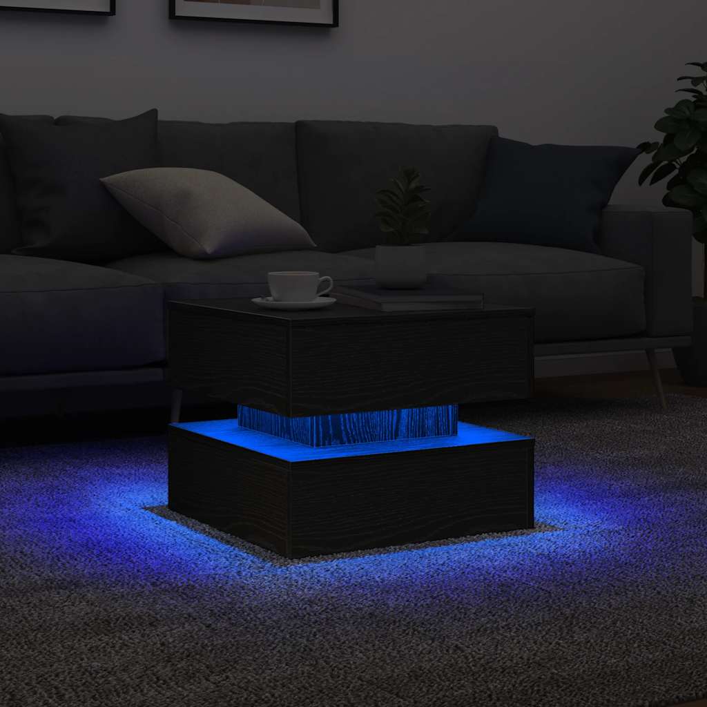 Coffee Table with LED Lights Black Oak 50x50x40 cm