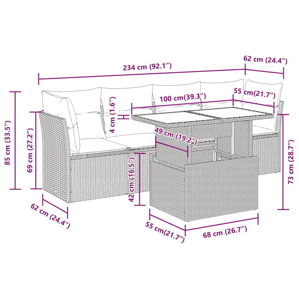 5 Piece Garden Sofa Set With Cushions Poly Rattan Acacia