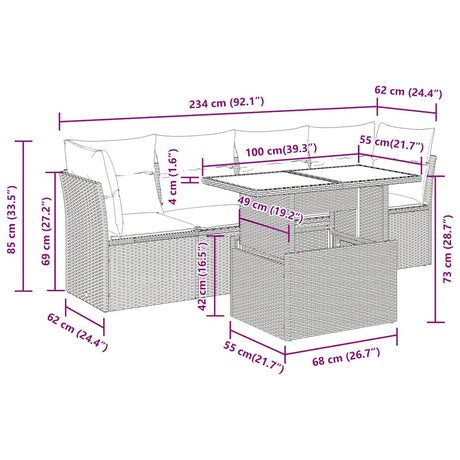 5 Piece Garden Sofa Set With Cushions Poly Rattan Acacia