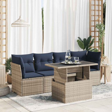 5 Piece Garden Sofa Set With Cushions Poly Rattan Acacia