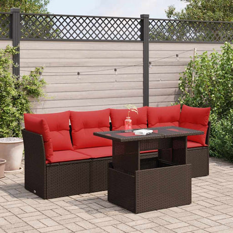 5 Piece Garden Sofa Set With Cushions Poly Rattan Acacia