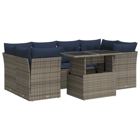 7 Piece Garden Sofa Set With Cushions Poly Rattan Acacia