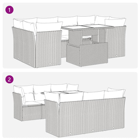 7 Piece Garden Sofa Set With Cushions Poly Rattan Acacia