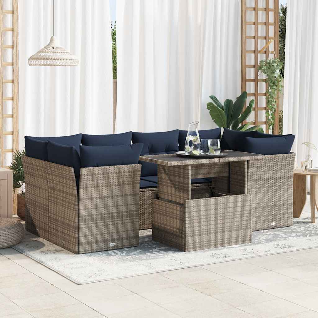 7 Piece Garden Sofa Set With Cushions Poly Rattan Acacia