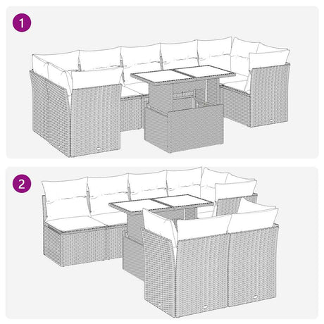 8 Piece Garden Sofa Set With Cushions Poly Rattan Acacia
