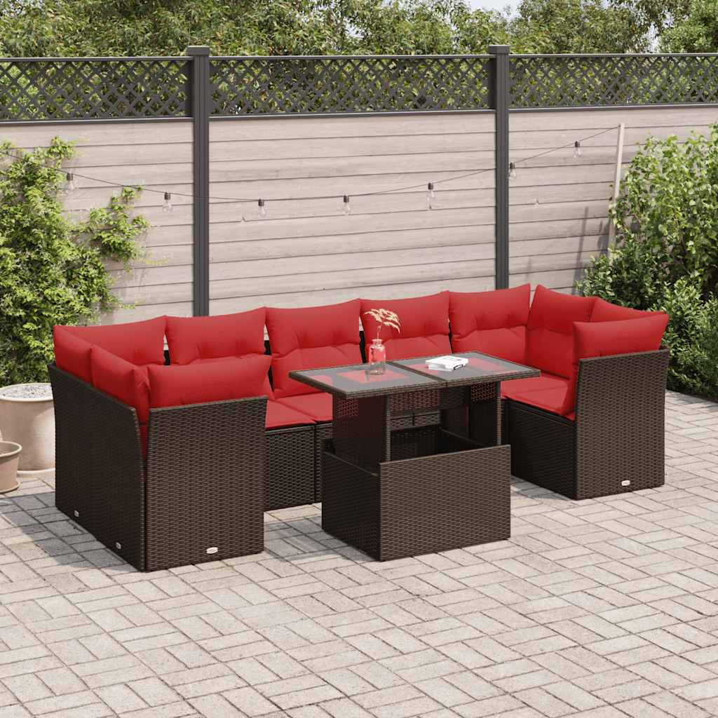 8 Piece Garden Sofa Set With Cushions Poly Rattan Acacia