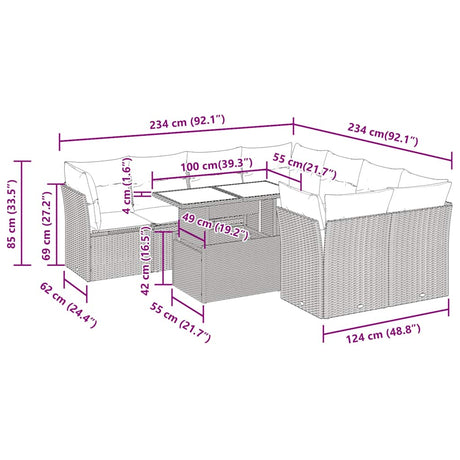 9 Piece Garden Sofa Set With Cushions Poly Rattan Acacia