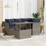 5 Piece Garden Sofa Set With Cushions Poly Rattan Acacia