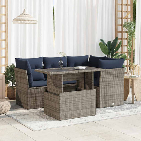 5 Piece Garden Sofa Set With Cushions Poly Rattan Acacia