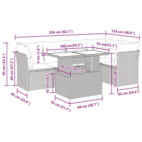 6 Piece Garden Sofa Set With Cushions Poly Rattan Acacia