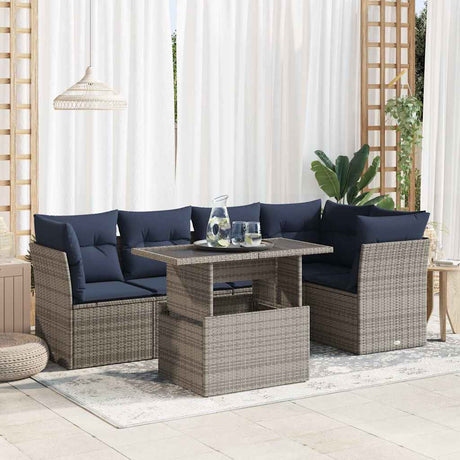 6 Piece Garden Sofa Set With Cushions Poly Rattan Acacia