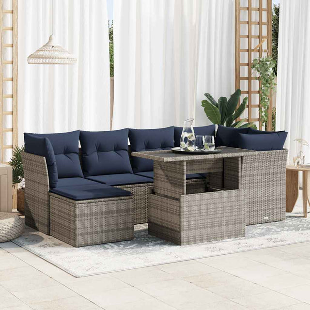 7 Piece Garden Sofa Set With Cushions Poly Rattan Acacia