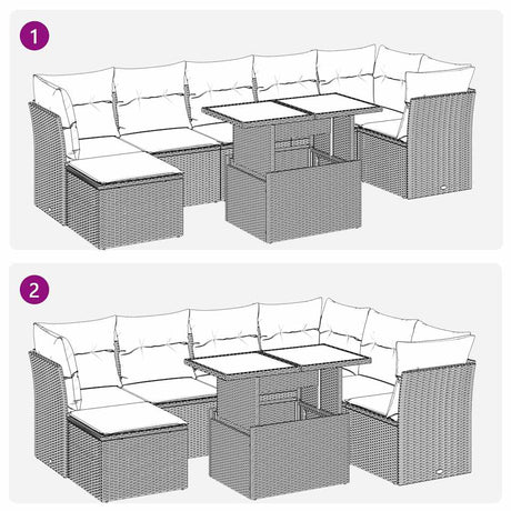 7 Piece Garden Sofa Set With Cushions Poly Rattan Acacia