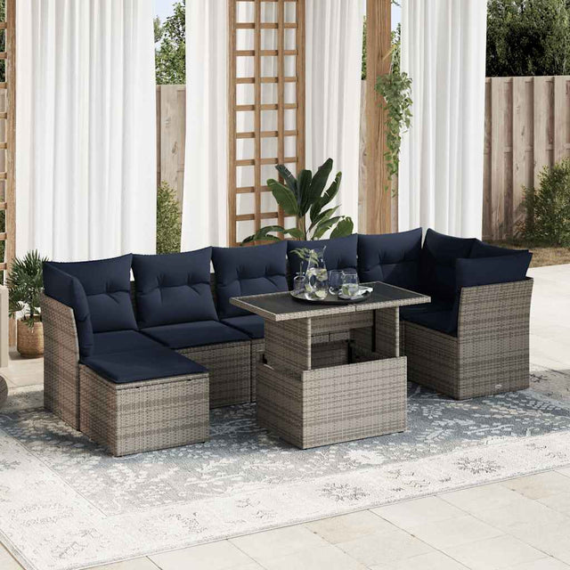 7 Piece Garden Sofa Set With Cushions Poly Rattan Acacia