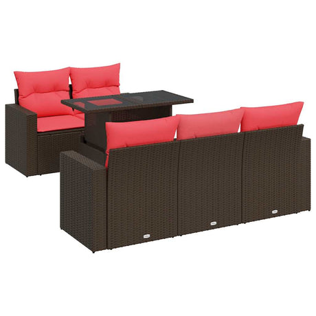 6 Piece Garden Sofa Set With Cushions Poly Rattan Acacia