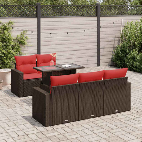 6 Piece Garden Sofa Set With Cushions Poly Rattan Acacia