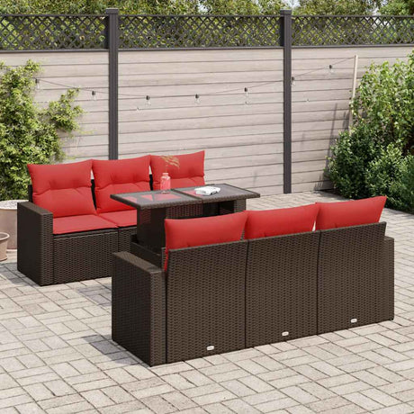 7 Piece Garden Sofa Set With Cushions Poly Rattan Acacia