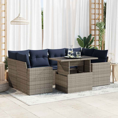 7 Piece Garden Sofa Set With Cushions Poly Rattan Acacia
