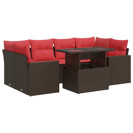 7 Piece Garden Sofa Set With Cushions Poly Rattan Acacia