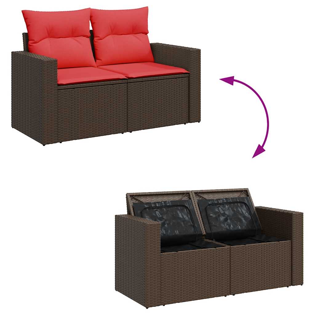 7 Piece Garden Sofa Set With Cushions Poly Rattan Acacia