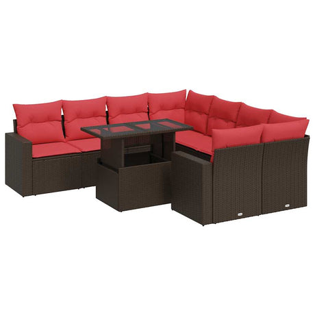 9 Piece Garden Sofa Set With Cushions Poly Rattan Acacia