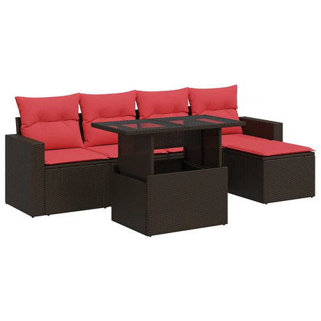 6 Piece Garden Sofa Set With Cushions Poly Rattan Acacia