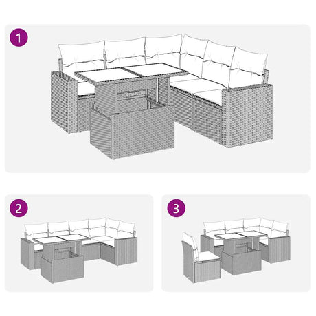 6 Piece Garden Sofa Set With Cushions Poly Rattan Acacia