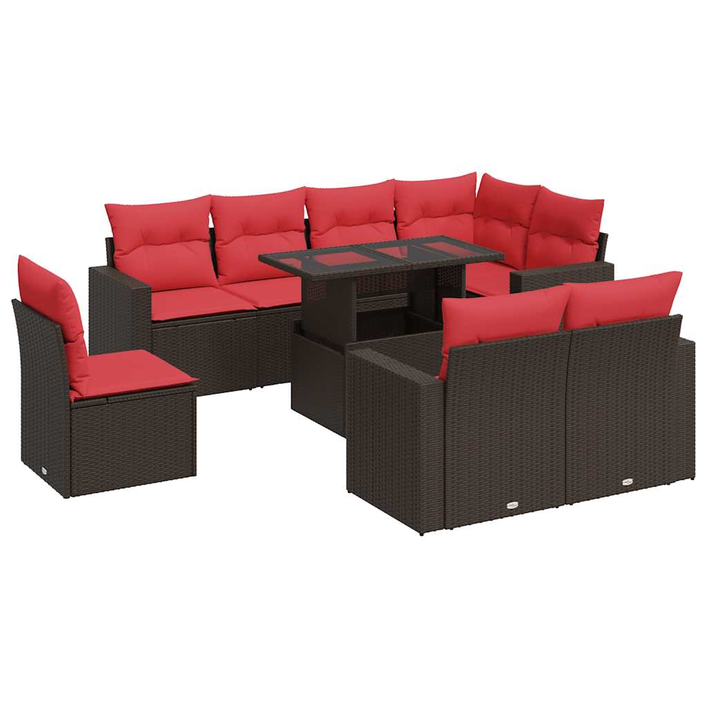 9 Piece Garden Sofa Set With Cushions Poly Rattan Acacia