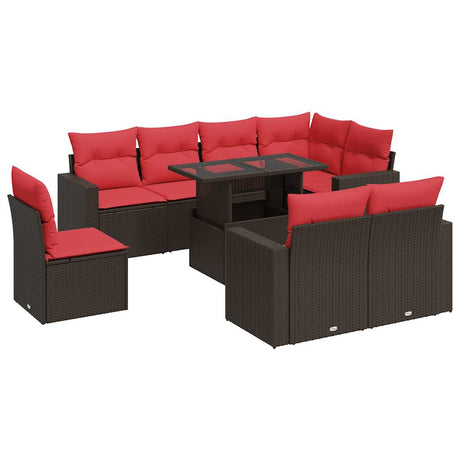9 Piece Garden Sofa Set With Cushions Poly Rattan Acacia