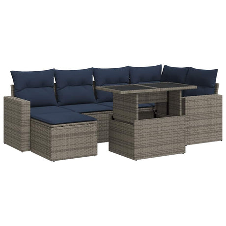 7 Piece Garden Sofa Set With Cushions Poly Rattan Acacia