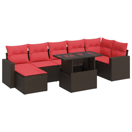 7 Piece Garden Sofa Set With Cushions Poly Rattan Acacia