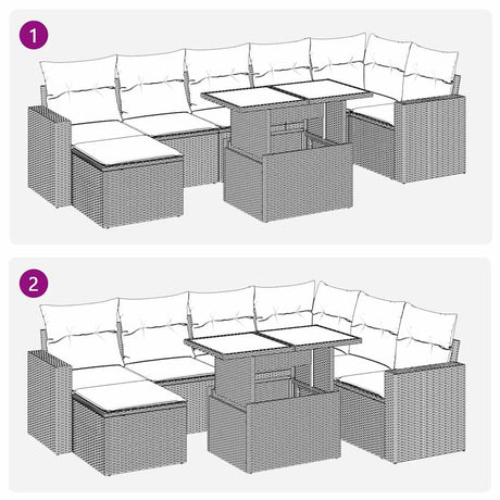 7 Piece Garden Sofa Set With Cushions Poly Rattan Acacia