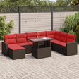 9 Piece Garden Sofa Set With Cushions Poly Rattan Acacia