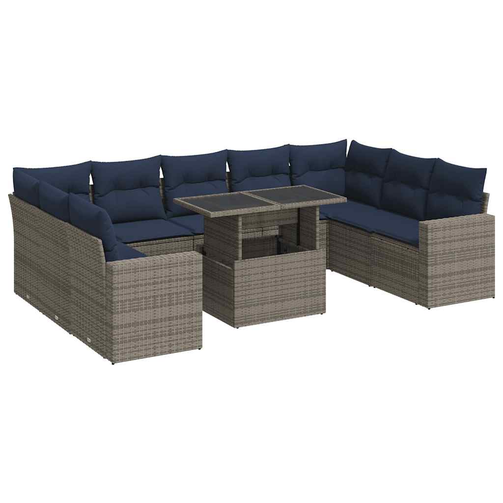 10 Piece Garden Sofa Set With Cushions Poly Rattan Acacia