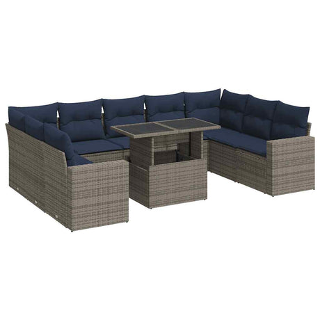 10 Piece Garden Sofa Set With Cushions Poly Rattan Acacia