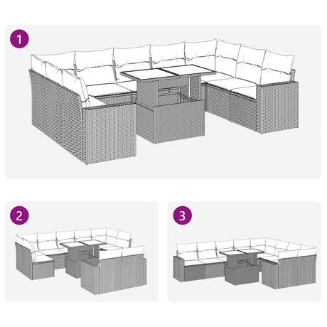 10 Piece Garden Sofa Set With Cushions Poly Rattan Acacia