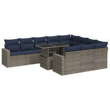 11 Piece Garden Sofa Set With Cushions Black Poly Rattan Acacia