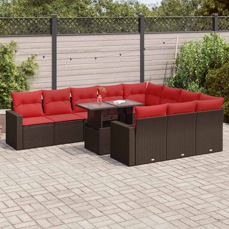 11 Piece Garden Sofa Set With Cushions Black Poly Rattan Acacia