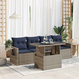 5 Piece Garden Sofa Set With Cushions Black Poly Rattan Acacia