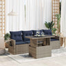 5 Piece Garden Sofa Set With Cushions Black Poly Rattan Acacia